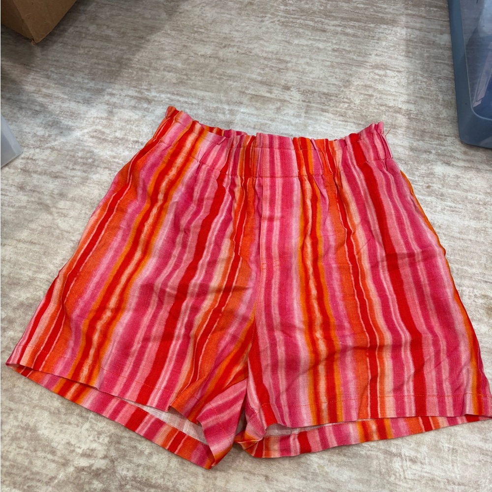 Lucy Paris Pink & Orange Striped Elastic-Waist Shorts